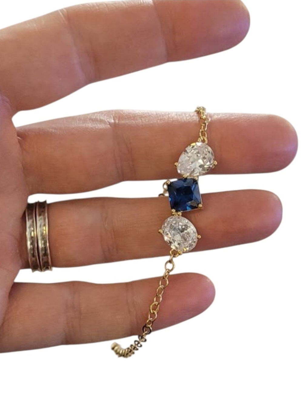 Gold Bracelet with Blue and Clear Stones